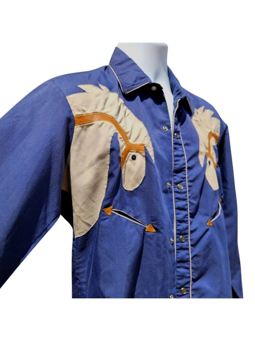 Vintage Custer 70s Western Cowboy Shirt Horse Head Applique Snap Men's M - Picture 8 of 13